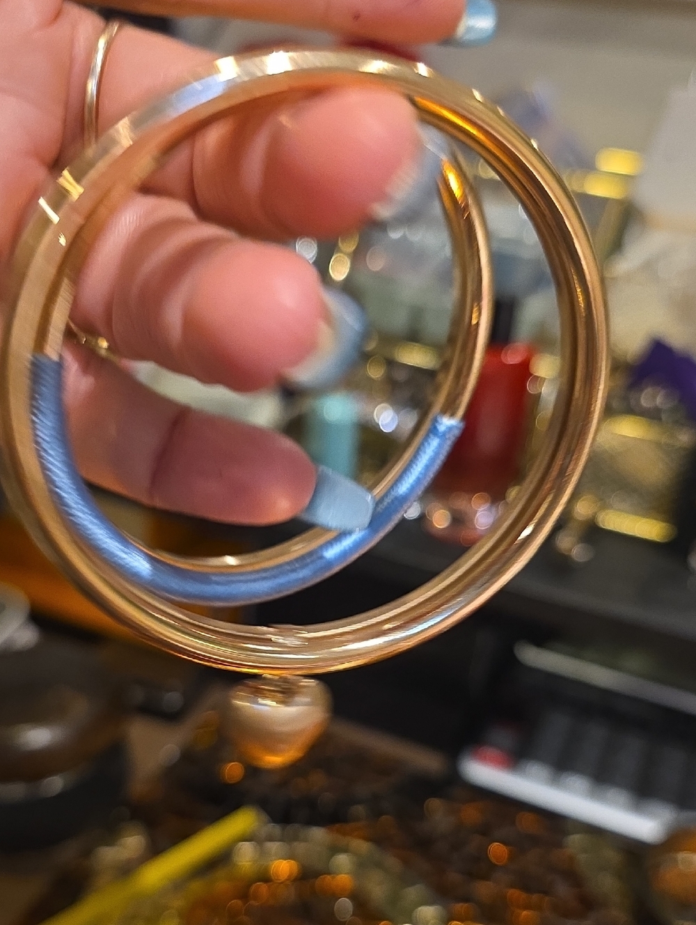 Source Unknown Gold Hoop Earrings with Light Blue Accent